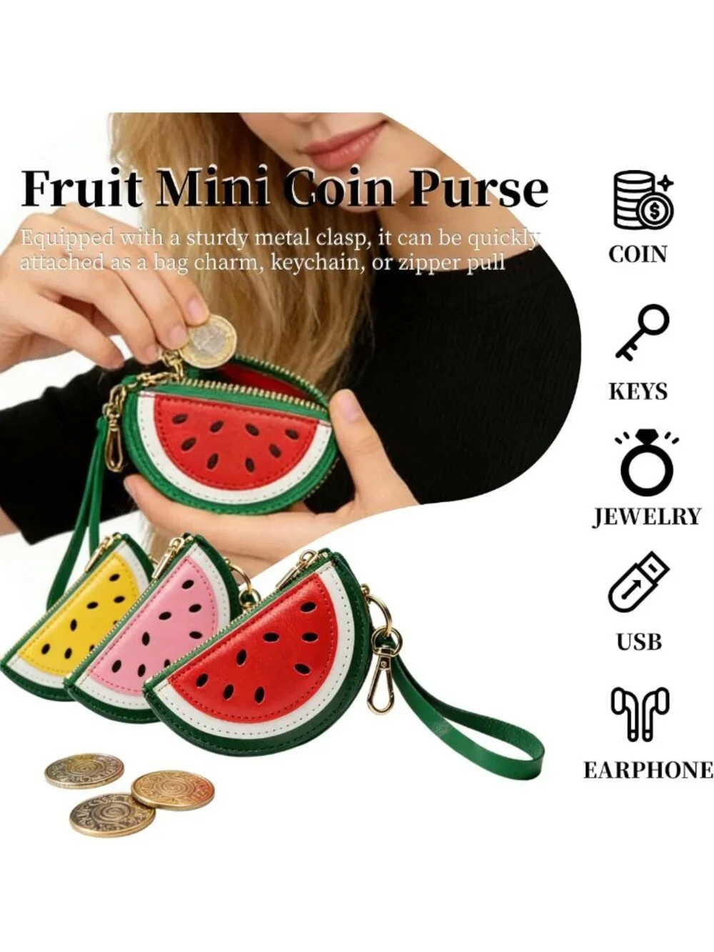 Cute Watermelon Mini Coin Purse Keychain | Fruit Charm Wallet for Women